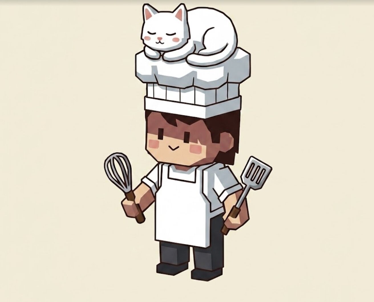 Chef Cat holding whisk and spatula